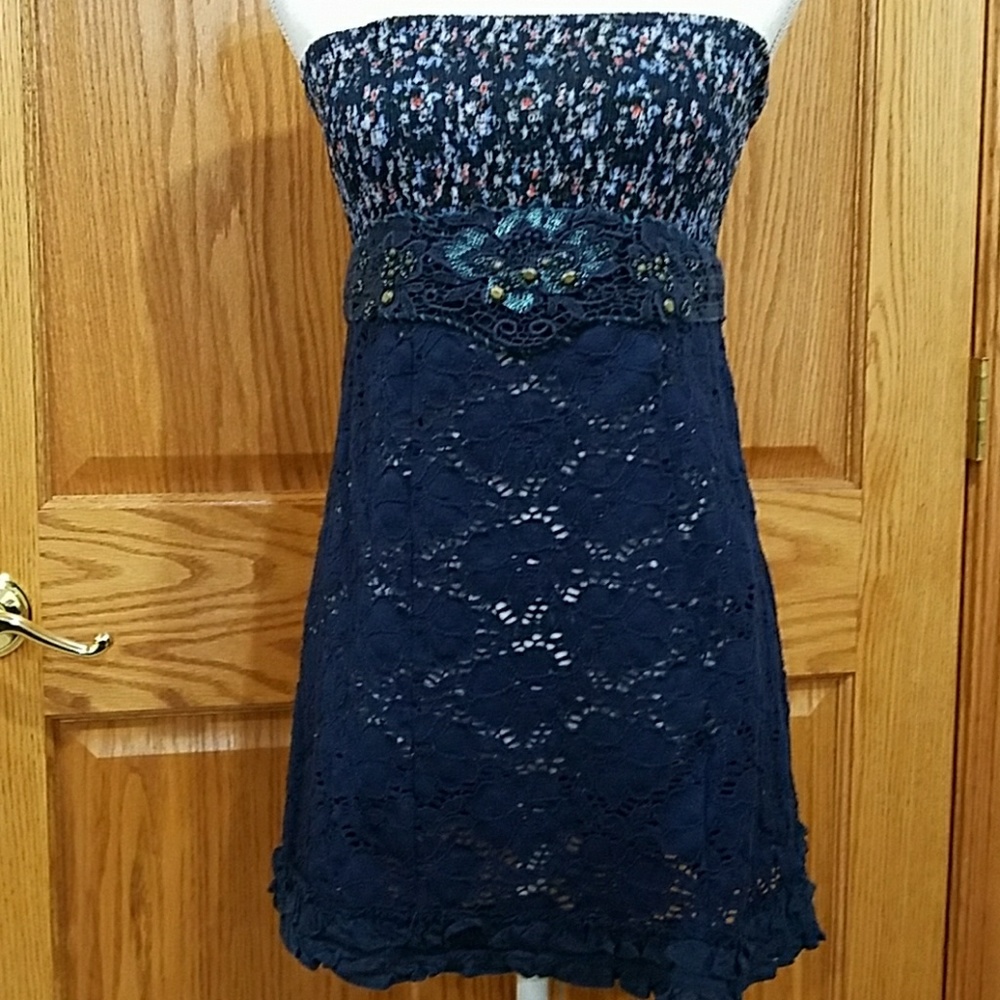 EUC Free People Crochet Embelushed in Navy Blue